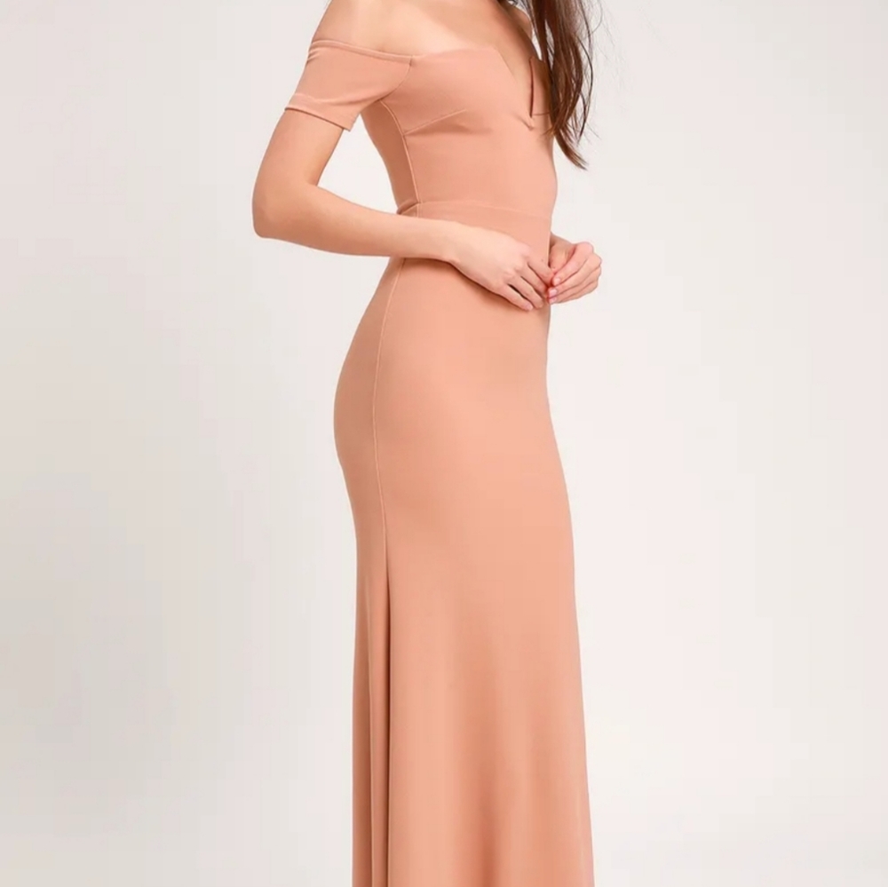 Medium Nude Off-the-Shoulder Maxi Dress - Picture 2 of 8